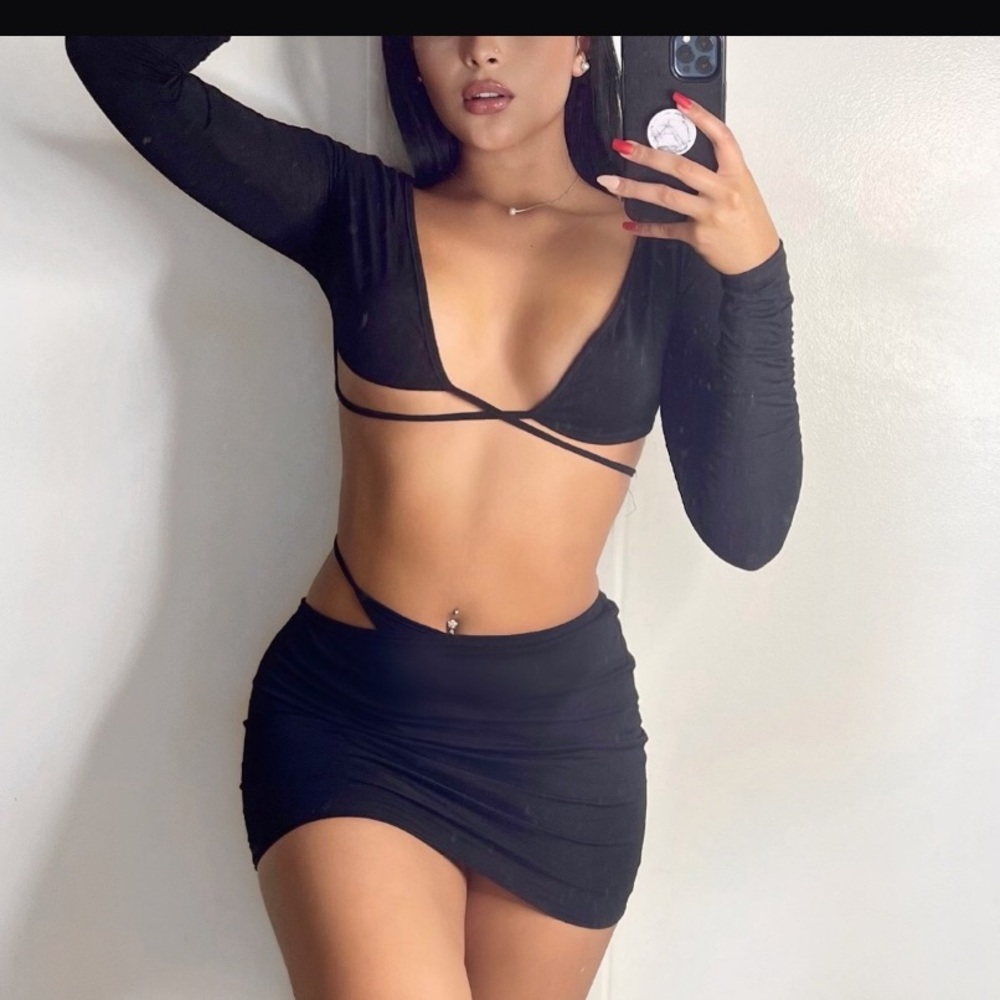 Sexy Black Skirt Crop Top Set